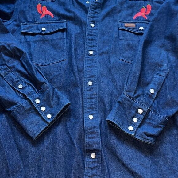 Vintage Carhartt Denim Pearl Snap Shirt Rugged Western Cowboy 2XL - Picture 6 of 15